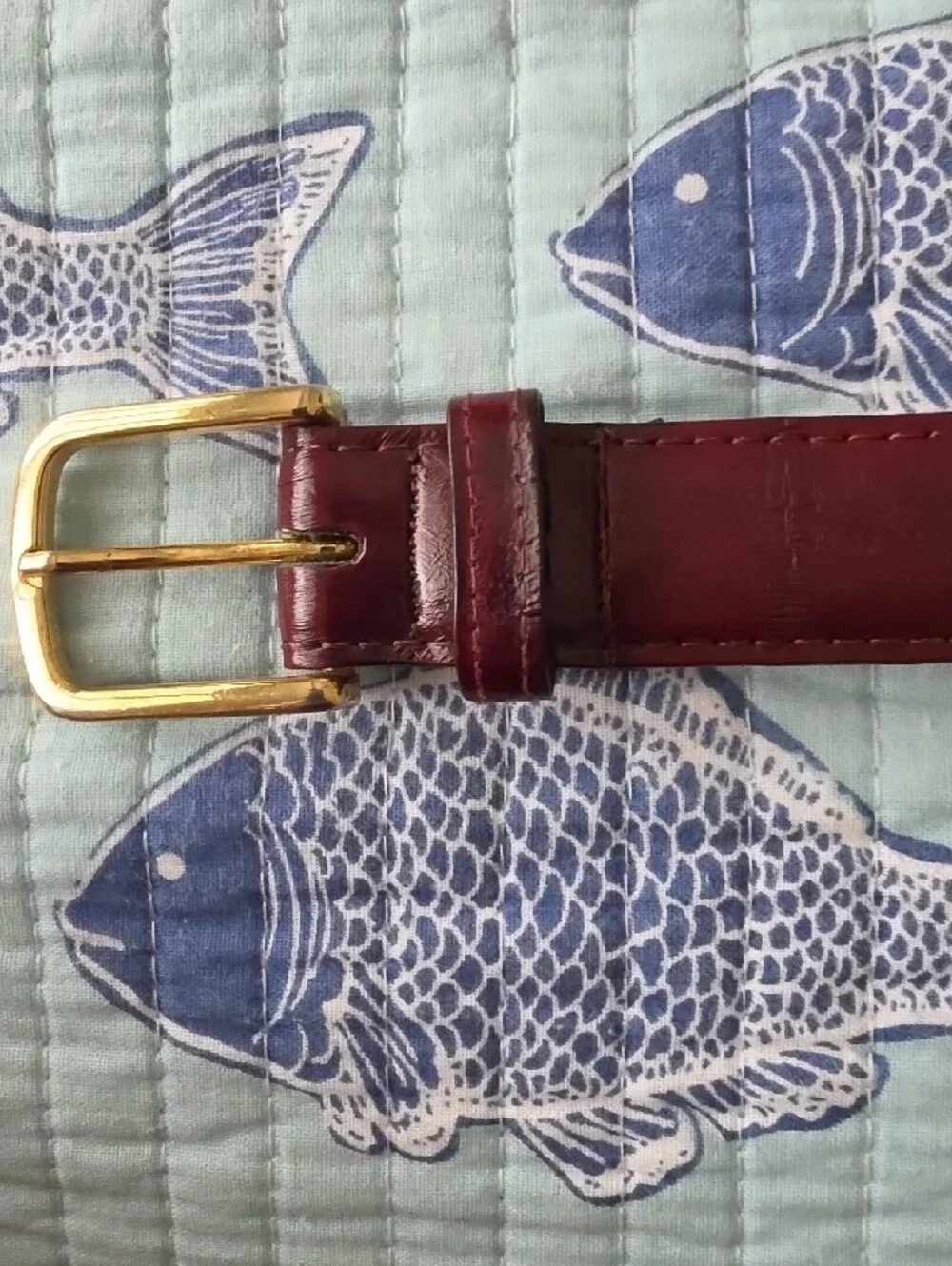 Genuine Eelskin Burgundy Leather Belt W/Gold Buckle